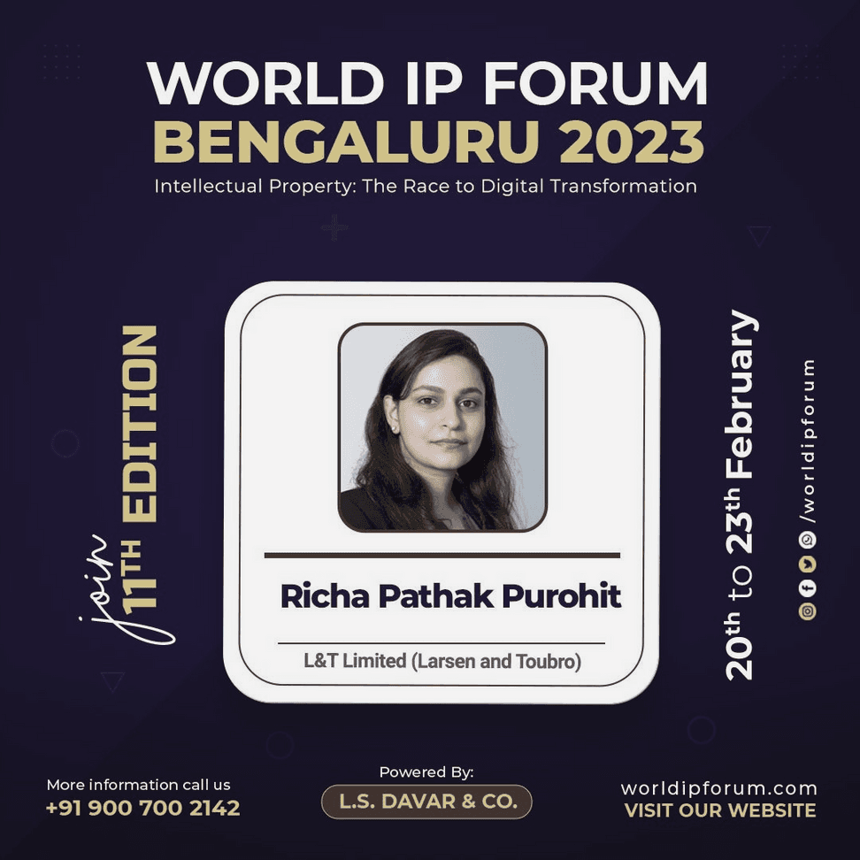 Speaker – 11th World  IP Forum, Bengaluru  2023